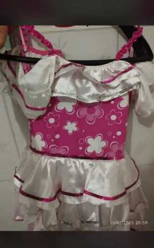 Vestido Infantil Floral Rosa e Branco Festa