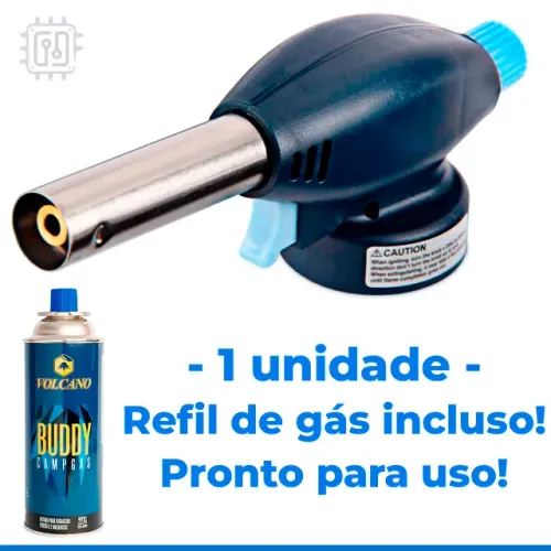 Kit Maçarico Culiário Gourmet Acendimento Automático + Refil Cartucho de Gás Butano