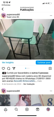 Mesa e cadeira escolar anos 80