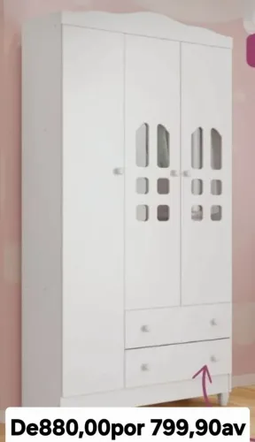 Guarda-Roupa Branco 3 Portas com Detalhes