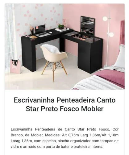 Escrivaninha / Penteadeira Canto Star Preto Fosco