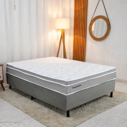 Base Box Casal Sued Cinza c/ Colchão Tiradentes Molas Ensacadas D'Vitrine - Entrega Rápida