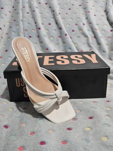 Tamanco Feminino Sandália Salto Taça Moda Conforto Tiras Trançada Branco