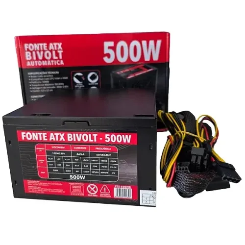 Fonte ATX para Computador 500W Bivolt Automática - Hoopson PTX-500WB em São Luís ma 