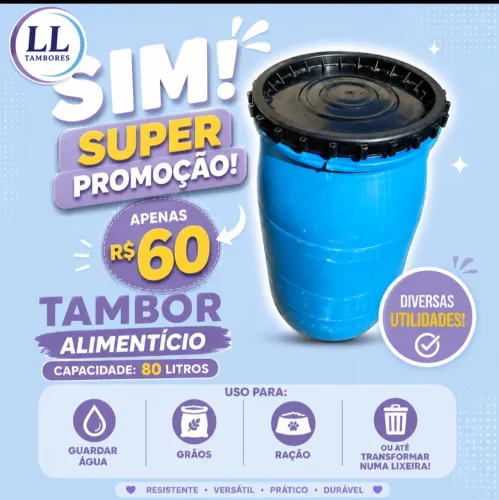 Bombona plástica 80 litros para água milho ração 