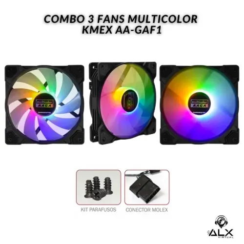 Combo 3 Fans Multicolor Led - Kmex Aa-gaf1 *ENTREGA GRÁTIS*