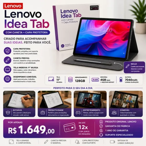 Tablet Lenovo Idea Tab + Caneta Tab Pen + Capa