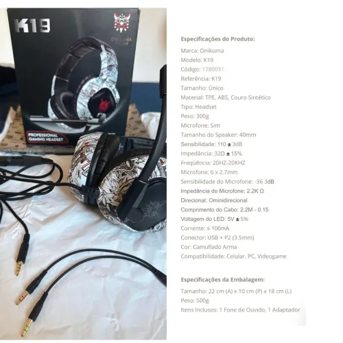 Headset k19 novo!!