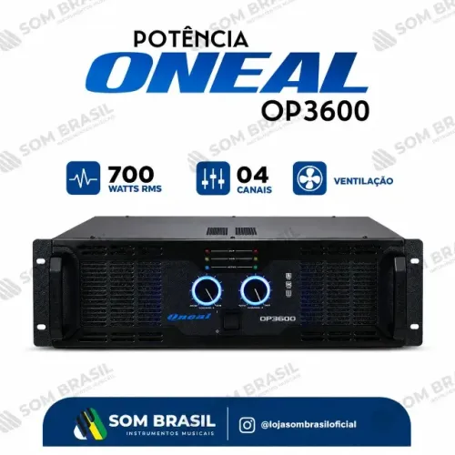 Amplificador de Potência O'Neal OP 3600 para 2 Canais 700 W RMS Preto