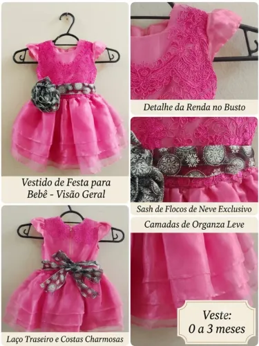 Vestido princesinha rosa bebê 