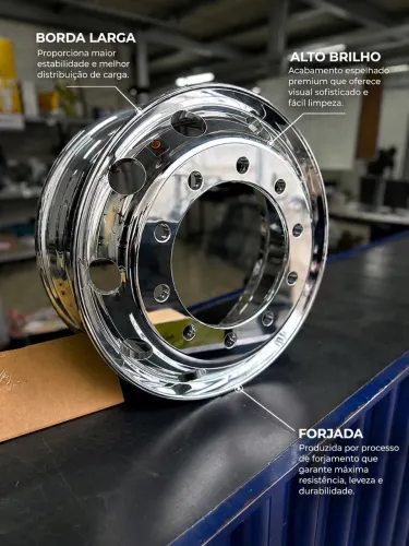 Roda de Alumínio Alto Brilho 295/275 22,5x8,25 Borda Larga