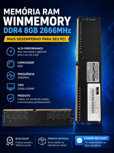 MEMÓRIA RAM WINMEMORY DDR4 8GB 2666MHz - Excelente Estado!