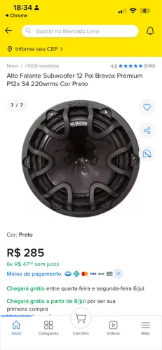 Alto Falante Subwoofer 12 Pol Bravox Premium P12x S4 220wrms Cor Preto