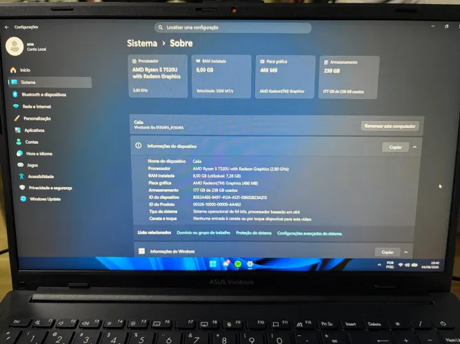 Notebook ASUS Vivobook Go 15