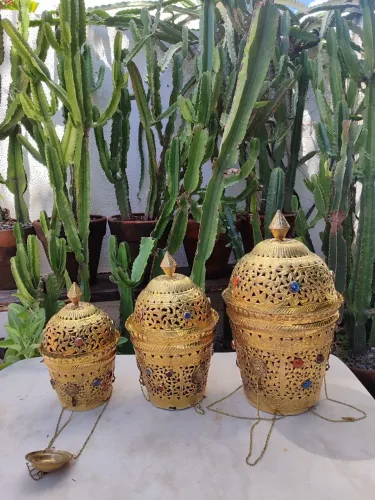 Trio de lanterna marroquina em latão 