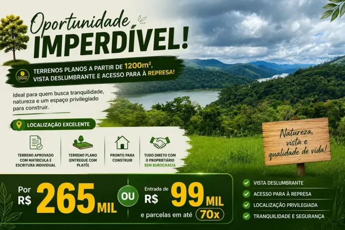 Terreno a Venda / Lote de 1200m² / 3 Acessos a Represa