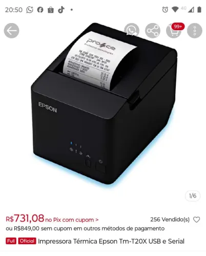 Impressora Epson térmica tmt20x (mais 15 bobinas)