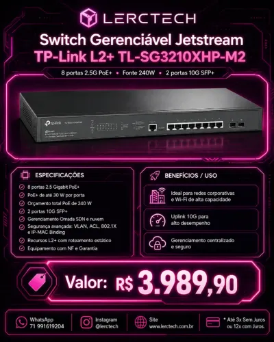 Switch Gerenciável Jetstream TP-Link L2+ TL-SG3210XHP-M2