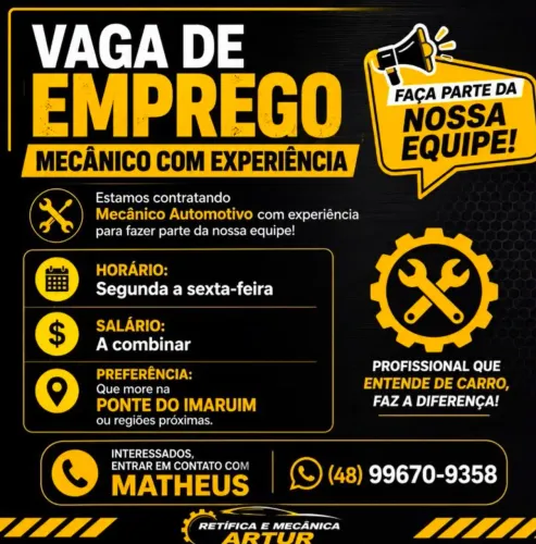 Vaga de emprego para MECÂNICA SEM ARTUR
