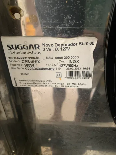Depurador de Ar Suggar Slim 60 Inox DPS161IX 127V - Funcionando