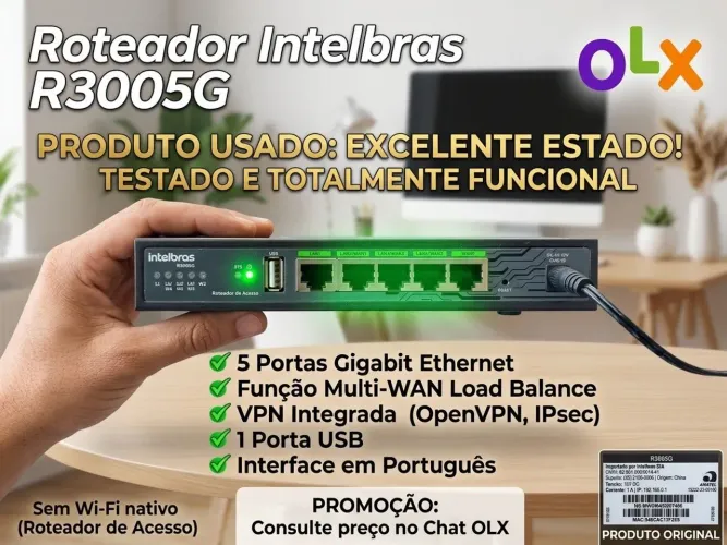 Roteador de Acesso Multi-WAN Intelbras R3005G. Equipamento seminovo.