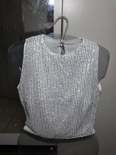 Blusa de paetê prata 