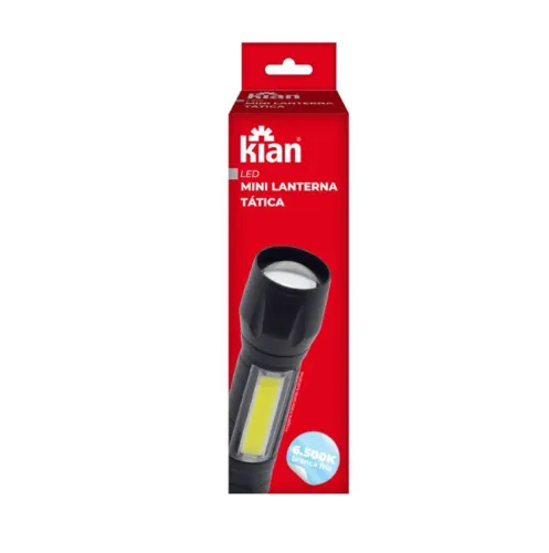 Lanterna Tática LED 6.000K Branca Fria + COB 6.000K Branca Fria Recarregável Kian