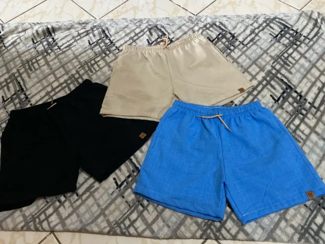 3 Shorts Masculino em Linho Premium-Modelo Casual Para o Dia A Dia 