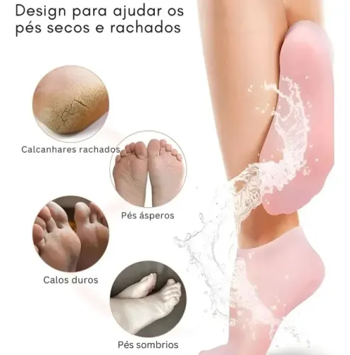Meias Silicone Anti Rachadura Hidratacao Sapatilha Pes Par