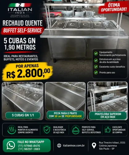 RECHAUD QUENTE (BUFFET SELF-SERVICE) - QUALIDADE E ECONOMIA PARA O SEU NEGÓCIO! ?
