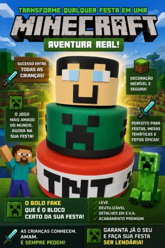 Bolo Fake Decoração - Minecraft - Aniversário