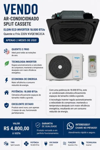 Ar Condicionado Split Cassete Inverter 18000 Btus 4 Vias Eco Elgin 220V
