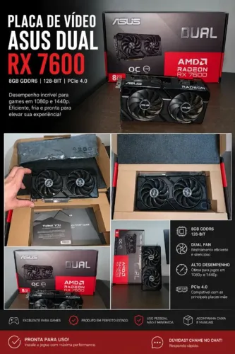 Placa de Vídeo ASUS Dual Radeon RX 7600 OC Edition 8GB