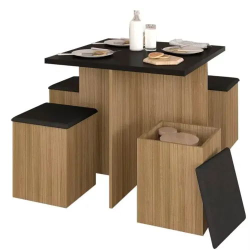 Mesa com 4 banquetas berlim boreal preto fosco