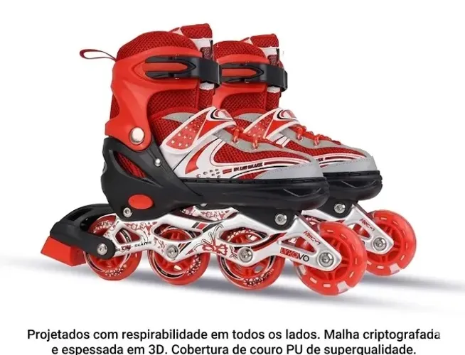 patins roller in-line 4 rodas silicone ajustável 31 ao 42 cor vermelho 39 42