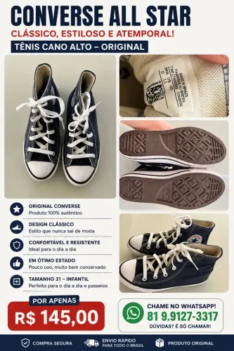 Tênis Converse All Star Chuck Taylor Cano Alto - Marinho