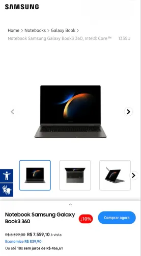 Notebook Samsung BOOK 3 360 i7