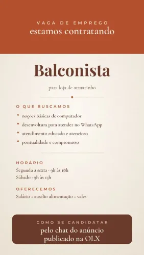 Balconista para Loja de Armarinho - Teresina - Salário + Benefícios
