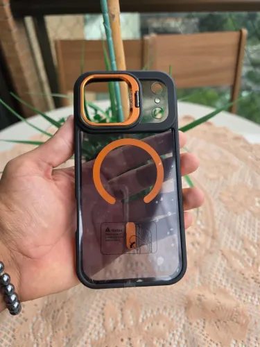 Capa Capinha Para iPhone Premium Preto Transparente com suporte e magsafe