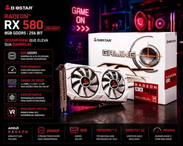 Placa de Vídeo Biostar AMD Radeon RX 580 2048SP, 8GB, GDDR5, 256 Bit, White