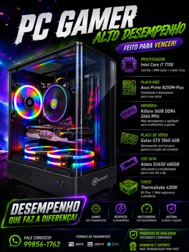 PC Gamer Core I7 7700 GTX 1060 6GB - Completo - Até 12 X 227,00 Sem Acréscimo !!!