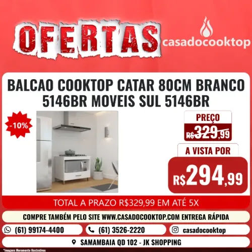 BALCAO COOKTOP CATAR 80CM BRANCO 5146BR MOVEIS SUL 5146BR