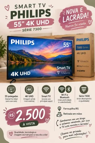 Smart TV Philips 55" 4K UHD - NOVA/LACRADA