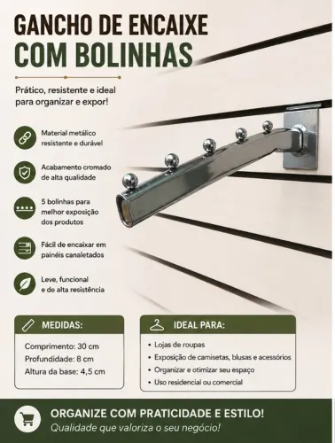 Cabideiro c/ esferas para placa slet ou parede