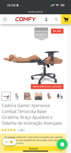 Cadeira Gamer Xperience Combat Terracota Base Giratória, Braço Ajustável