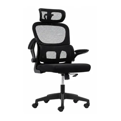 Cadeira de Escritório Ergonômica Preta com Apoio de Cabeça e Lombar 56301
