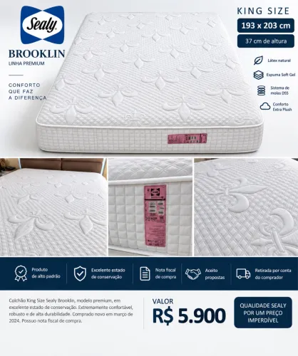 Colchão King Sealy Brooklin 193x203 Premium com Nota Fisco