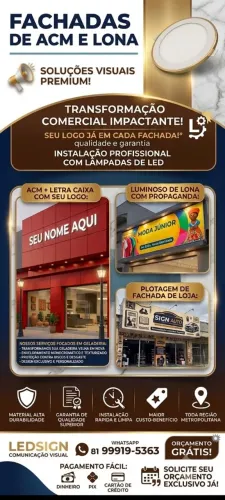 Fachadas em ACM, lona e letras de caixa