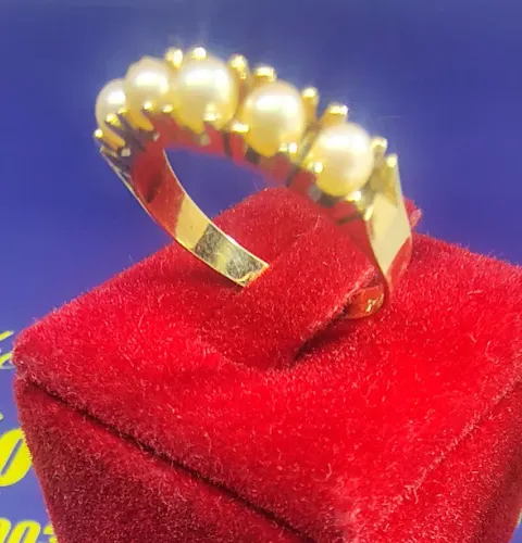 Anel Meia Aliança Pérola 3 mm Ouro 18 Kilates Peso 2.26 Gramas