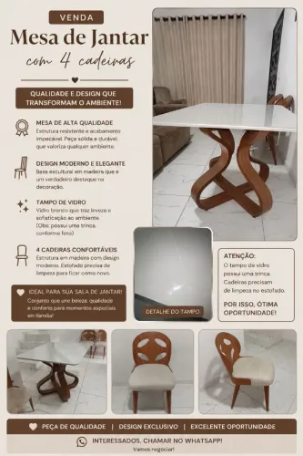 Mesa de jantar com 4 cadeiras